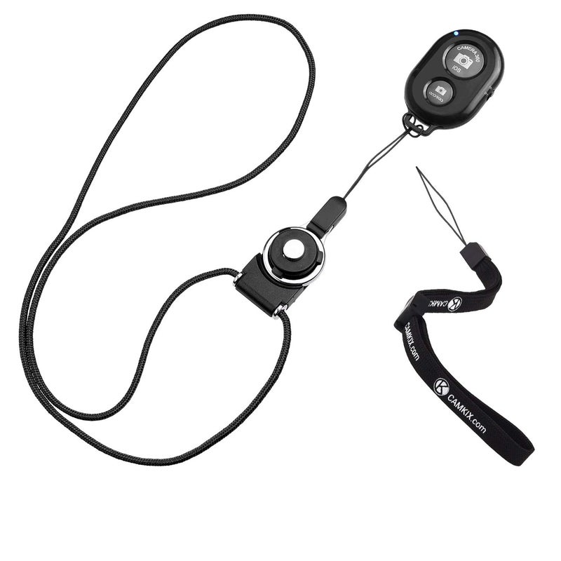 CamKix Camera Shutter Remote Control With BluetoothÂ® Wireless Technology, Black - Wrist Strap + Lanyard (Detachable Ring Mount) - Capture Pictures/Video Wirelessly up to 30 ft (10 m) on iPhone/Android - Image 1